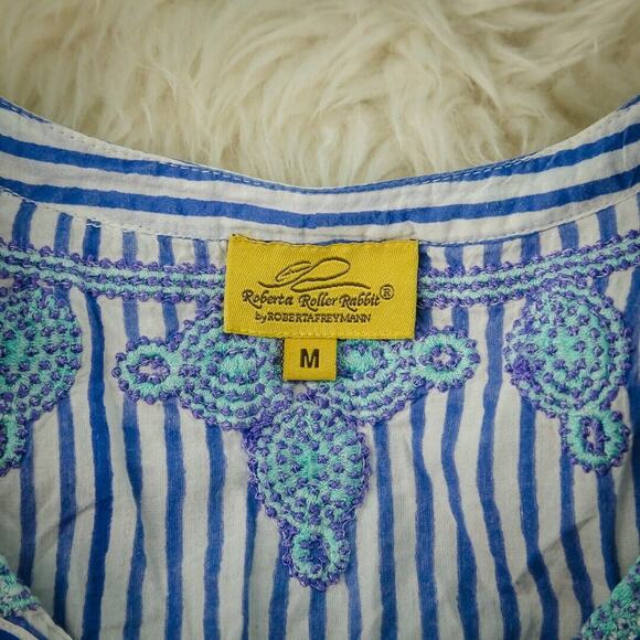Roberta Roller Rabbit Size Medium M Blue Stripe Embroidered Cotton Tunic Top - Picture 5 of 8